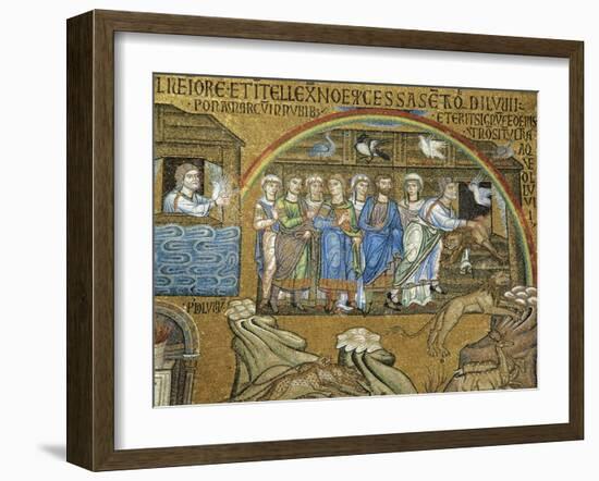 Noah Freeing Animals from Ark, Mosaic in Narthex of Saint Mark's Basilica, Venice, Italy-null-Framed Giclee Print