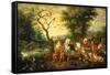 Noah Guiding the Animals onto the Ark-Jan Brueghel the Elder-Framed Stretched Canvas