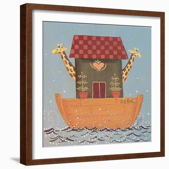 Noah’s Ark, an Ark with 2 Giraffes Sticking Out their Heads-Beverly Johnston-Framed Giclee Print