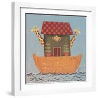 Noah’s Ark, an Ark with 2 Giraffes Sticking Out their Heads-Beverly Johnston-Framed Giclee Print