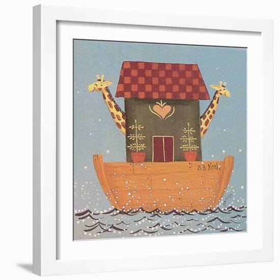 Noah’s Ark, an Ark with 2 Giraffes Sticking Out their Heads-Beverly Johnston-Framed Giclee Print