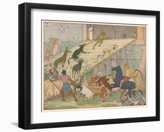 Noah's Ark, Noah's Sons Encourage the Animal Couples to Board the Ark-E. Boyd Smith-Framed Art Print