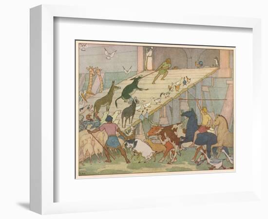 Noah's Ark, Noah's Sons Encourage the Animal Couples to Board the Ark-E. Boyd Smith-Framed Art Print