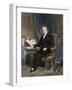 Noah Webster, American Lexicographer, Surrounded by Books-null-Framed Giclee Print