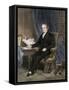 Noah Webster, American Lexicographer, Surrounded by Books-null-Framed Stretched Canvas