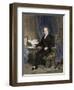 Noah Webster, American Lexicographer, Surrounded by Books-null-Framed Giclee Print