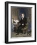 Noah Webster, American Lexicographer, Surrounded by Books-null-Framed Giclee Print