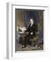 Noah Webster, American Lexicographer, Surrounded by Books-null-Framed Giclee Print