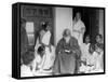 Nobel Prize Winning Indian Poet Rabindranath Tagore Reading to Others-null-Framed Stretched Canvas