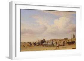 Noble Carriage on the Beach at Scheveningen, 1660 (Oil on Panel)-Adriaen van de Velde-Framed Giclee Print