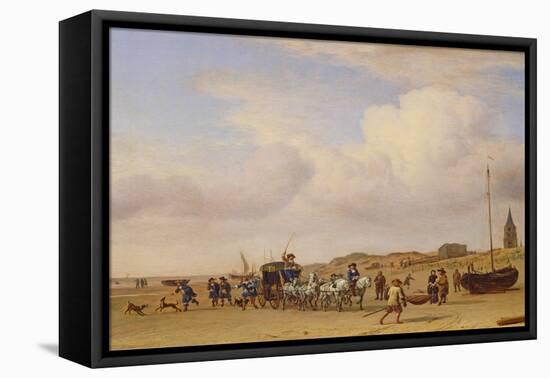 Noble Carriage on the Beach at Scheveningen, 1660 (Oil on Panel)-Adriaen van de Velde-Framed Stretched Canvas