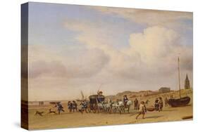 Noble Carriage on the Beach at Scheveningen, 1660 (Oil on Panel)-Adriaen van de Velde-Stretched Canvas