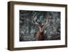 Noble Deer Male in Winter Snow Forest. Artistic Winter Christmas Landscape.-null-Framed Photographic Print