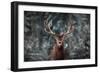 Noble Deer Male in Winter Snow Forest. Artistic Winter Christmas Landscape.-null-Framed Photographic Print