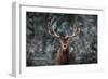 Noble Deer Male in Winter Snow Forest. Artistic Winter Christmas Landscape.-null-Framed Photographic Print