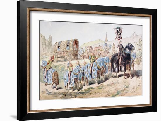 Noblewoman in Horse Drawn Coach Escorted by Trumpet Players in the 13th Century, 1886-Armand Jean Heins-Framed Giclee Print