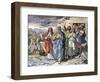 Noe and His Family Leaving the Ark after the Deluge. 19Th Century Colour Engraving-null-Framed Giclee Print