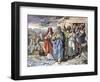 Noe and His Family Leaving the Ark after the Deluge. 19Th Century Colour Engraving-null-Framed Giclee Print