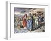 Noe and His Family Leaving the Ark after the Deluge. 19Th Century Colour Engraving-null-Framed Giclee Print