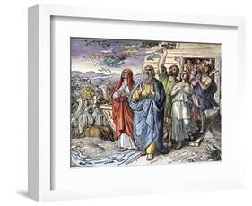 Noe and His Family Leaving the Ark after the Deluge. 19Th Century Colour Engraving-null-Framed Giclee Print