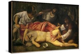 Noe's Drunkenness (Noe, Drunk, is Discovered Naked by His Three Sons, Sam and Japhet, Who Want to C-Giovanni Bellini-Stretched Canvas