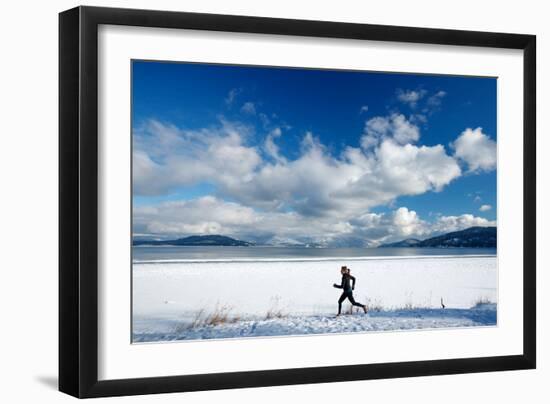 Noelle Zmuda Goes For Winter Run On The Pond Oreille Bay Trail, Sandpoint, Idaho. Lake Pend Oreille-Ben Herndon-Framed Photographic Print