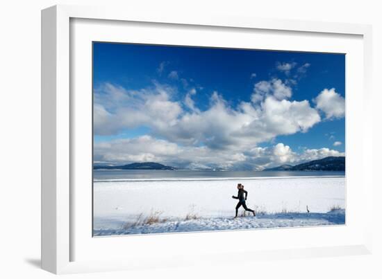 Noelle Zmuda Goes For Winter Run On The Pond Oreille Bay Trail, Sandpoint, Idaho. Lake Pend Oreille-Ben Herndon-Framed Photographic Print