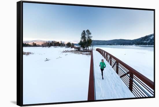 Noelle Zmuda, Winter Run At Balto Dog Park Along The Pend Oreille River Near Sandpoint, Idaho-Ben Herndon-Framed Stretched Canvas