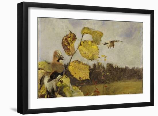 Nötskrikor Jays. Date/Period: 1886. Painting. Oil on canvas. Height: 510 mm (20.07 in); Width: 6...-BRUNO LILJEFORS-Framed Premium Giclee Print