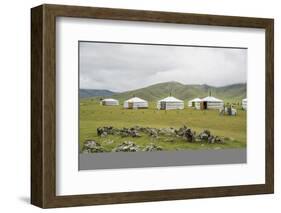 Nomadic family ger camp, Orkhon valley, South Hangay province, Mongolia, Central Asia, Asia-Francesco Vaninetti-Framed Photographic Print