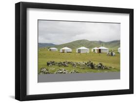 Nomadic family ger camp, Orkhon valley, South Hangay province, Mongolia, Central Asia, Asia-Francesco Vaninetti-Framed Photographic Print