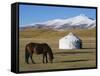 Nomads Horse and Yurt, Bayanbulak, Xinjiang Province, China, Asia-Christian Kober-Framed Stretched Canvas