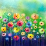 Abstract Colorful Oil Painting on Canvas. Semi- Abstract Image of Flowers-Nongkran_ch-Photographic Print