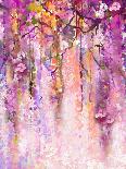 Watercolor Painting. Spring Purple Flowers Wisteria Background-Nongkran_ch-Framed Stretched Canvas