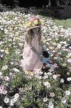 Young Girl in a Field of Flowers Watering Them-Nora Hernandez-Giclee Print