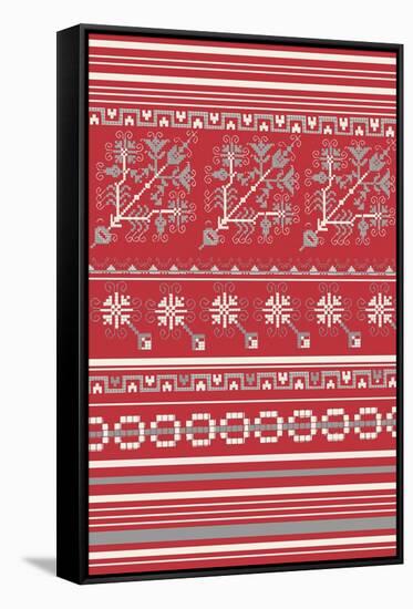 Nordic Cross Stitch Red-Nicholas Biscardi-Framed Stretched Canvas