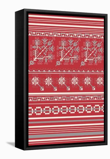 Nordic Cross Stitch Red-Nicholas Biscardi-Framed Stretched Canvas