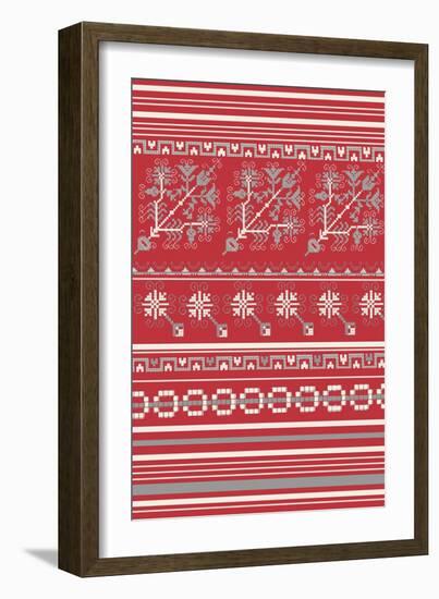 Nordic Cross Stitch Red-Nicholas Biscardi-Framed Art Print