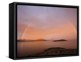 Nordland, Helgeland, A Rainbow at Midnight, Norway-Mark Hannaford-Framed Stretched Canvas