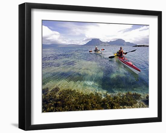 Nordland, Helgeland, Sea Kayakers Explore Calm Coastal Waters of Southern Nordland, Norway-Mark Hannaford-Framed Photographic Print