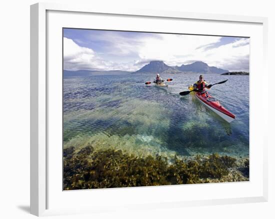 Nordland, Helgeland, Sea Kayakers Explore Calm Coastal Waters of Southern Nordland, Norway-Mark Hannaford-Framed Photographic Print