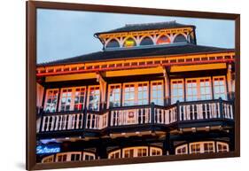 Norfolk, Norwich, Zaks Diner is illuminated in yellow at twilight-Charles Bowman-Framed Photographic Print