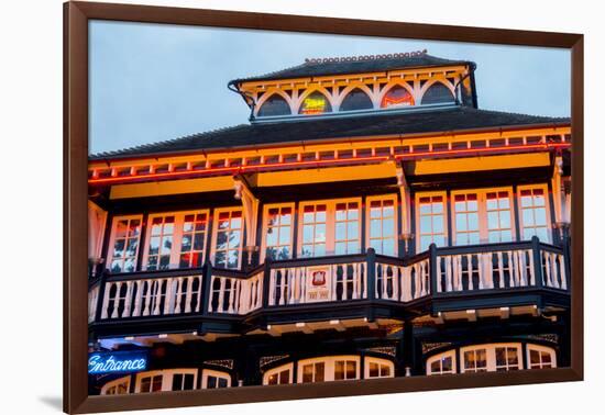 Norfolk, Norwich, Zaks Diner is illuminated in yellow at twilight-Charles Bowman-Framed Premium Photographic Print