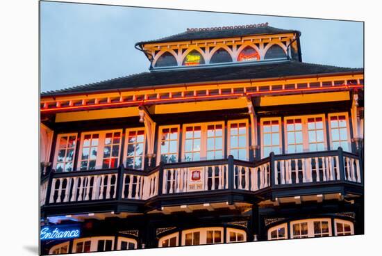 Norfolk, Norwich, Zaks Diner is illuminated in yellow at twilight-Charles Bowman-Mounted Premium Photographic Print