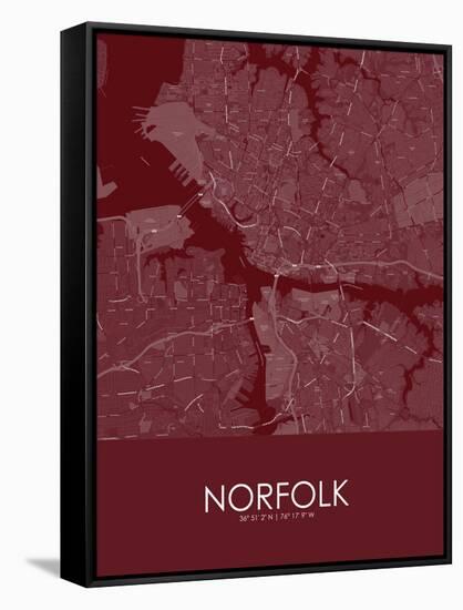 Norfolk, United States of America Red Map-null-Framed Stretched Canvas