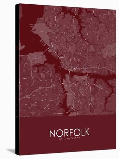 Norfolk, United States of America Red Map-null-Stretched Canvas