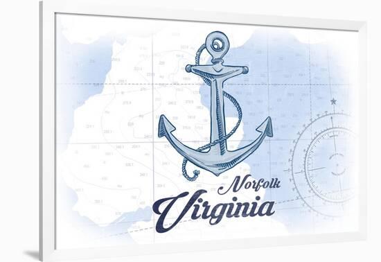 Norfolk, Virginia - Anchor - Blue - Coastal Icon-Lantern Press-Framed Art Print