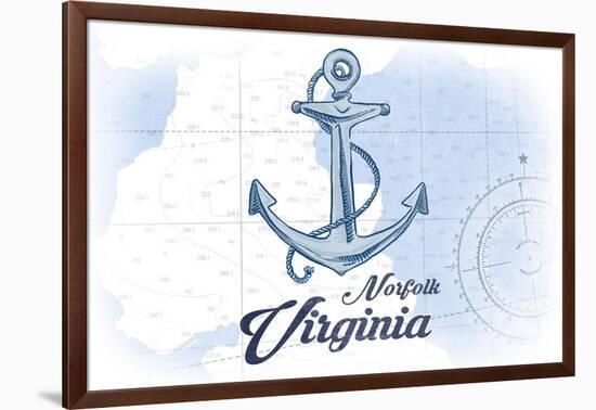 Norfolk, Virginia - Anchor - Blue - Coastal Icon-Lantern Press-Framed Art Print