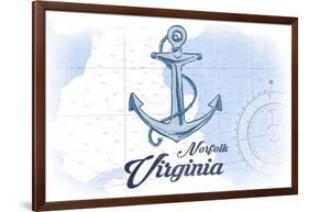 Norfolk, Virginia - Anchor - Blue - Coastal Icon-Lantern Press-Framed Art Print