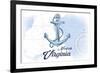 Norfolk, Virginia - Anchor - Blue - Coastal Icon-Lantern Press-Framed Art Print